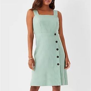 Ann Taylor Mint Green Square Neck Button-Accent Linen Dress